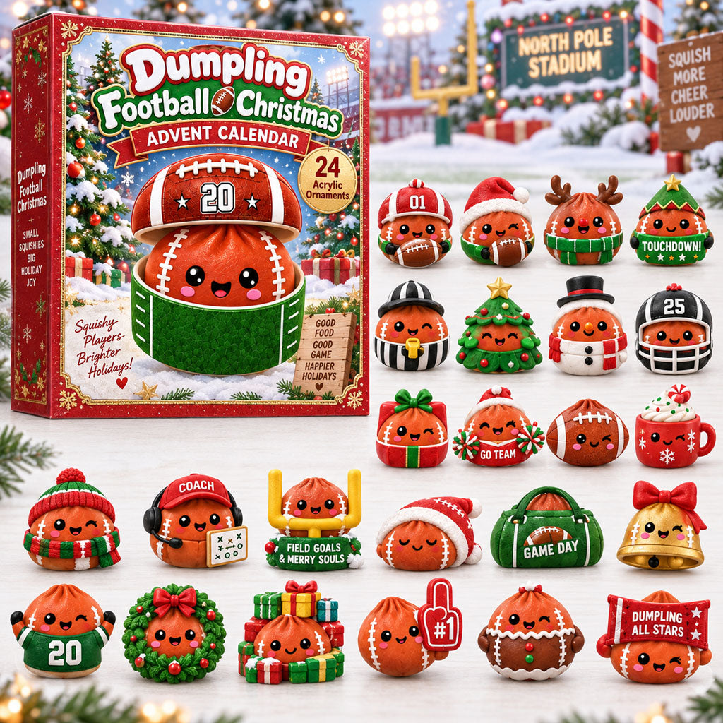 Dumpling Football advent calendar box with 24 acrylic Christmas charms