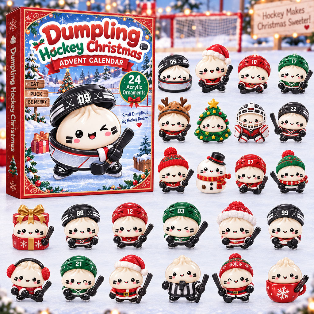 Dumpling Hockey advent calendar box with 24 acrylic Christmas charms