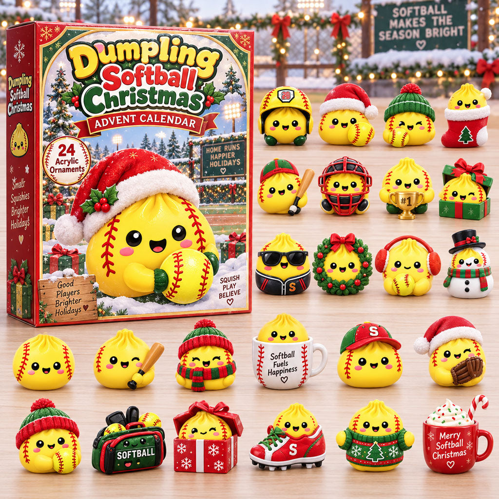 Dumpling Softball advent calendar box with 24 acrylic Christmas charms