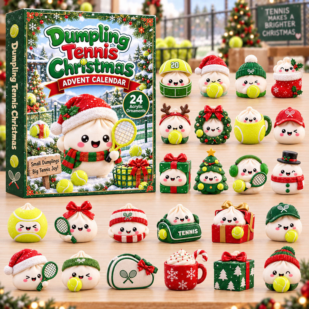 Dumpling Tennis advent calendar box with 24 acrylic Christmas charms