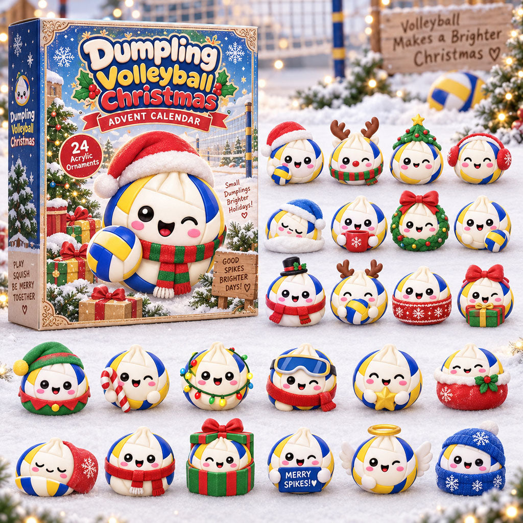 Dumpling Volleyball advent calendar box with 24 acrylic Christmas charms