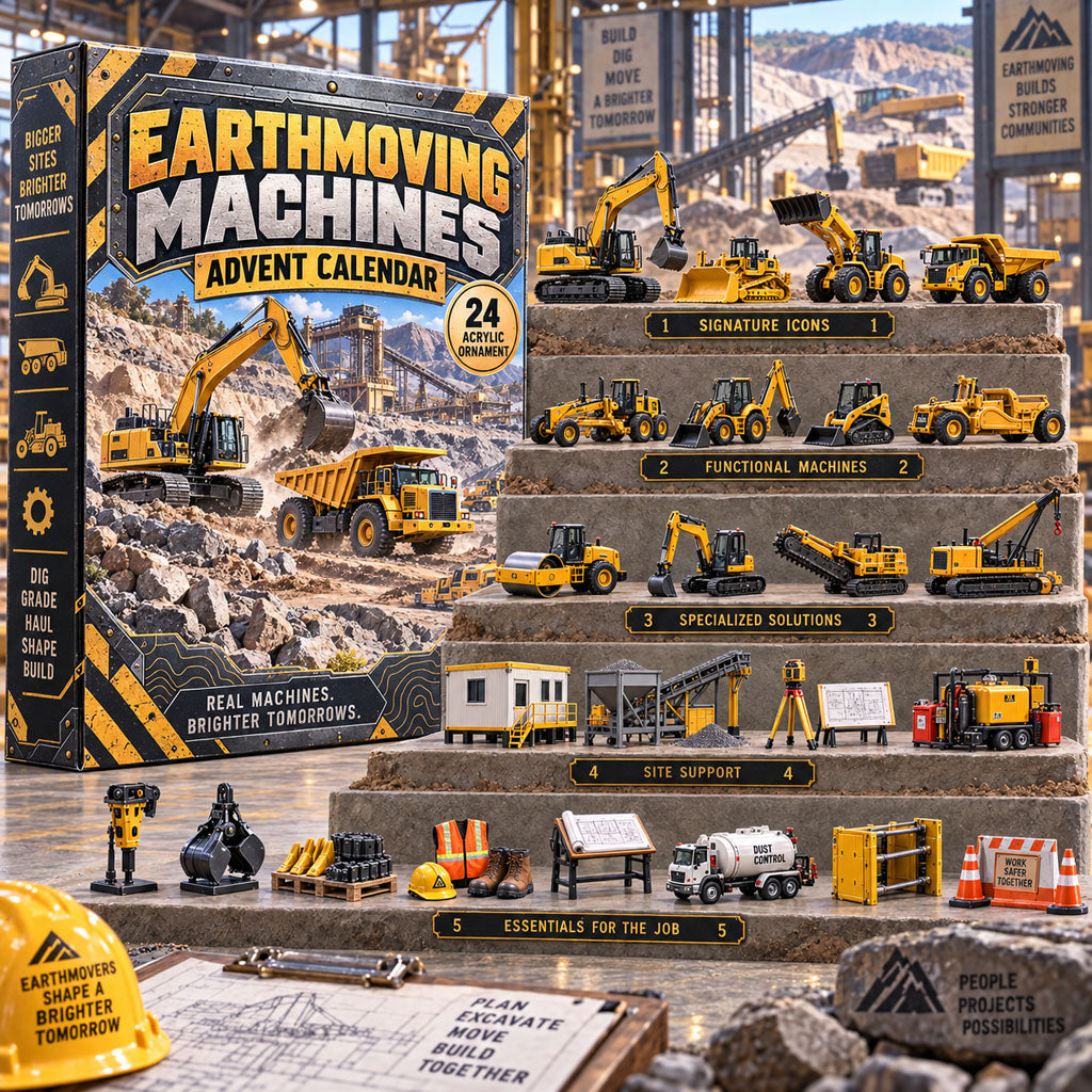 Earthmoving Machines advent calendar box with 24 acrylic Christmas charms