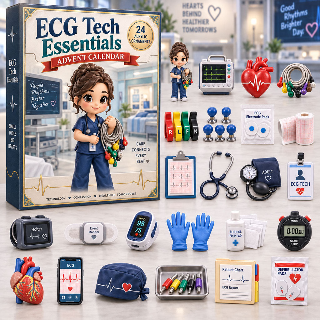 ECG Tech Essentials advent calendar box with 24 acrylic Christmas charms