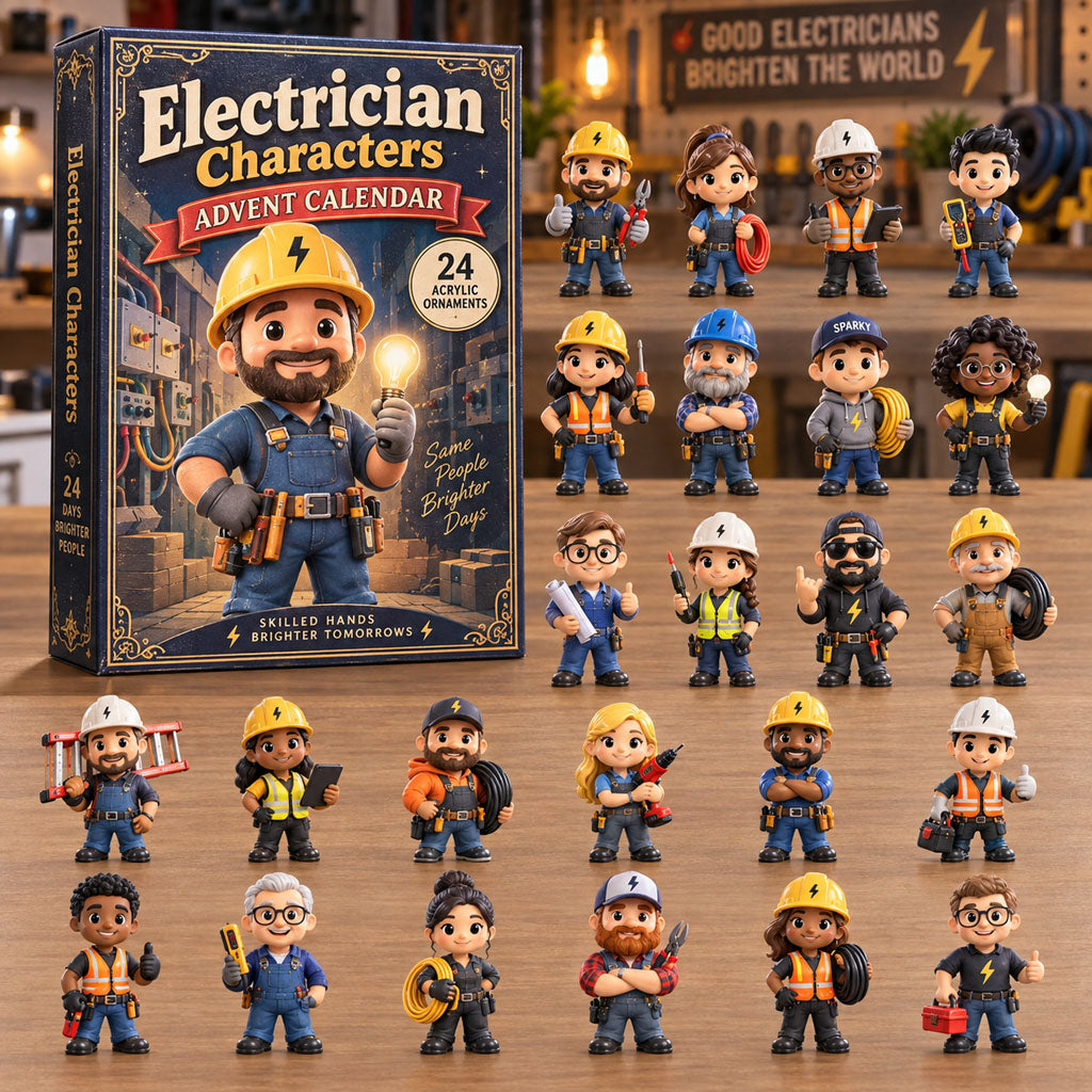Electrician Characters advent calendar box with 24 acrylic Christmas charms