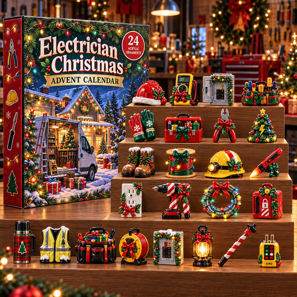 Electrician Christmas advent calendar box with 24 acrylic Christmas charms