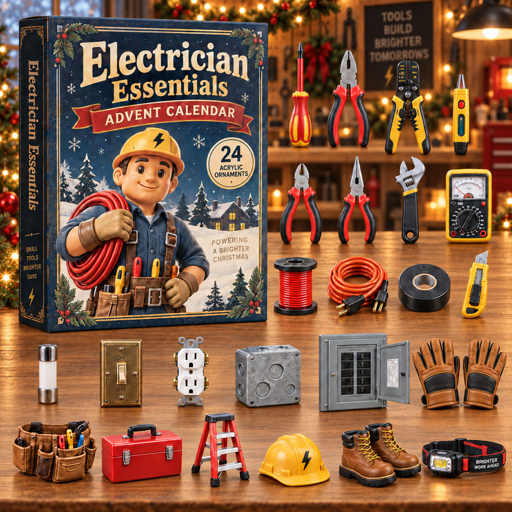 Electrician Essentials advent calendar box with 24 acrylic Christmas charms