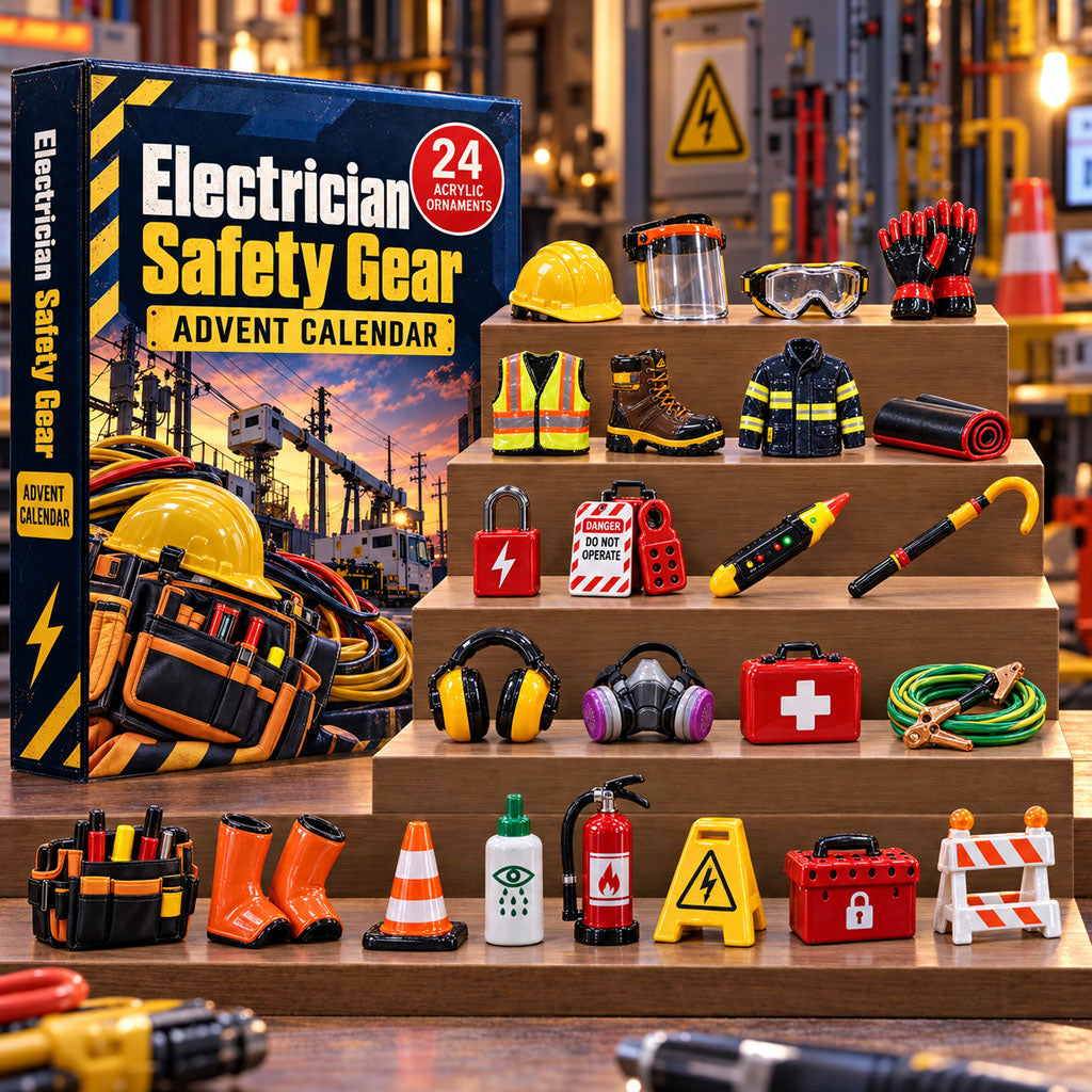 Electrician Safety Gear advent calendar box with 24 acrylic Christmas charms