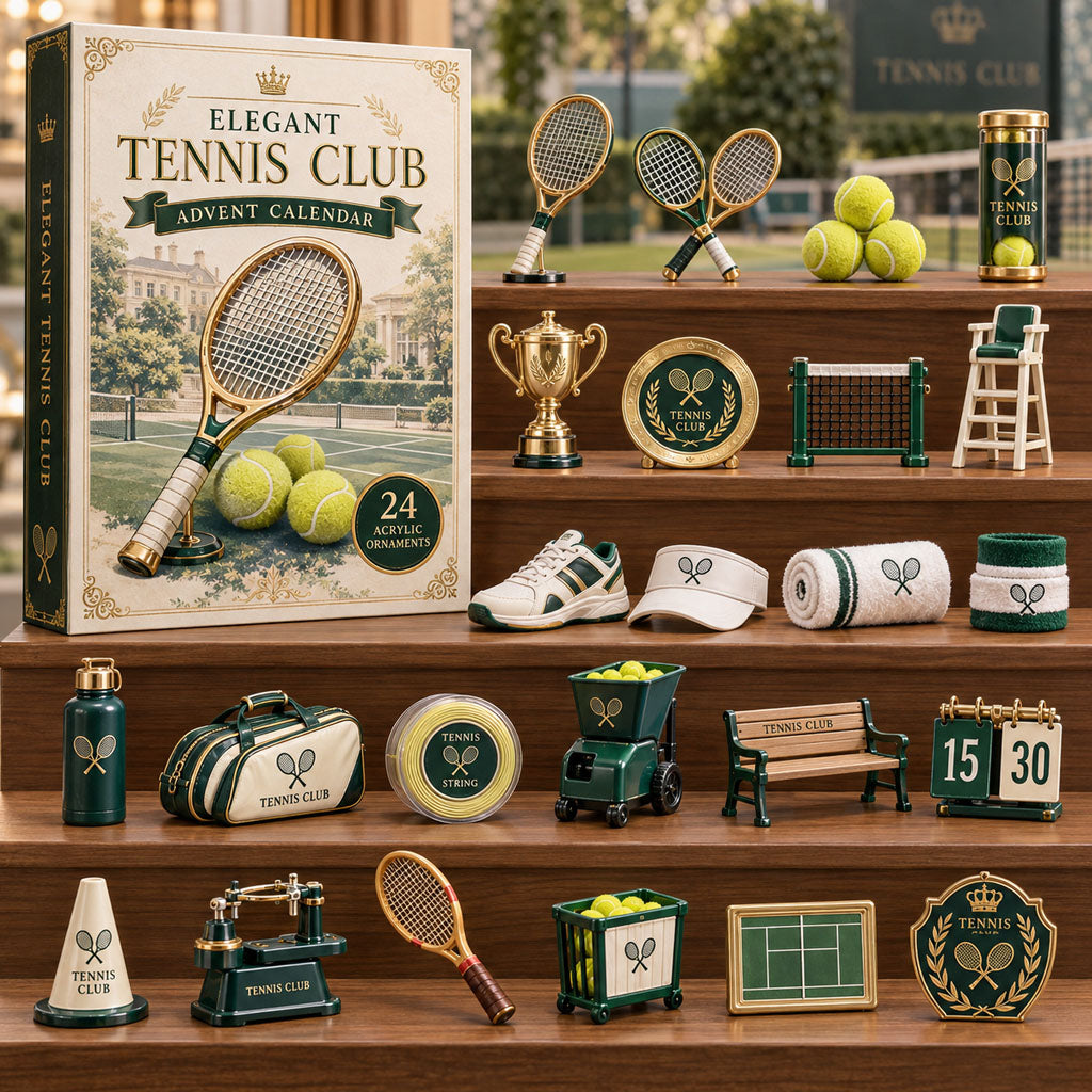 Elegant Tennis Club advent calendar box with 24 acrylic Christmas charms