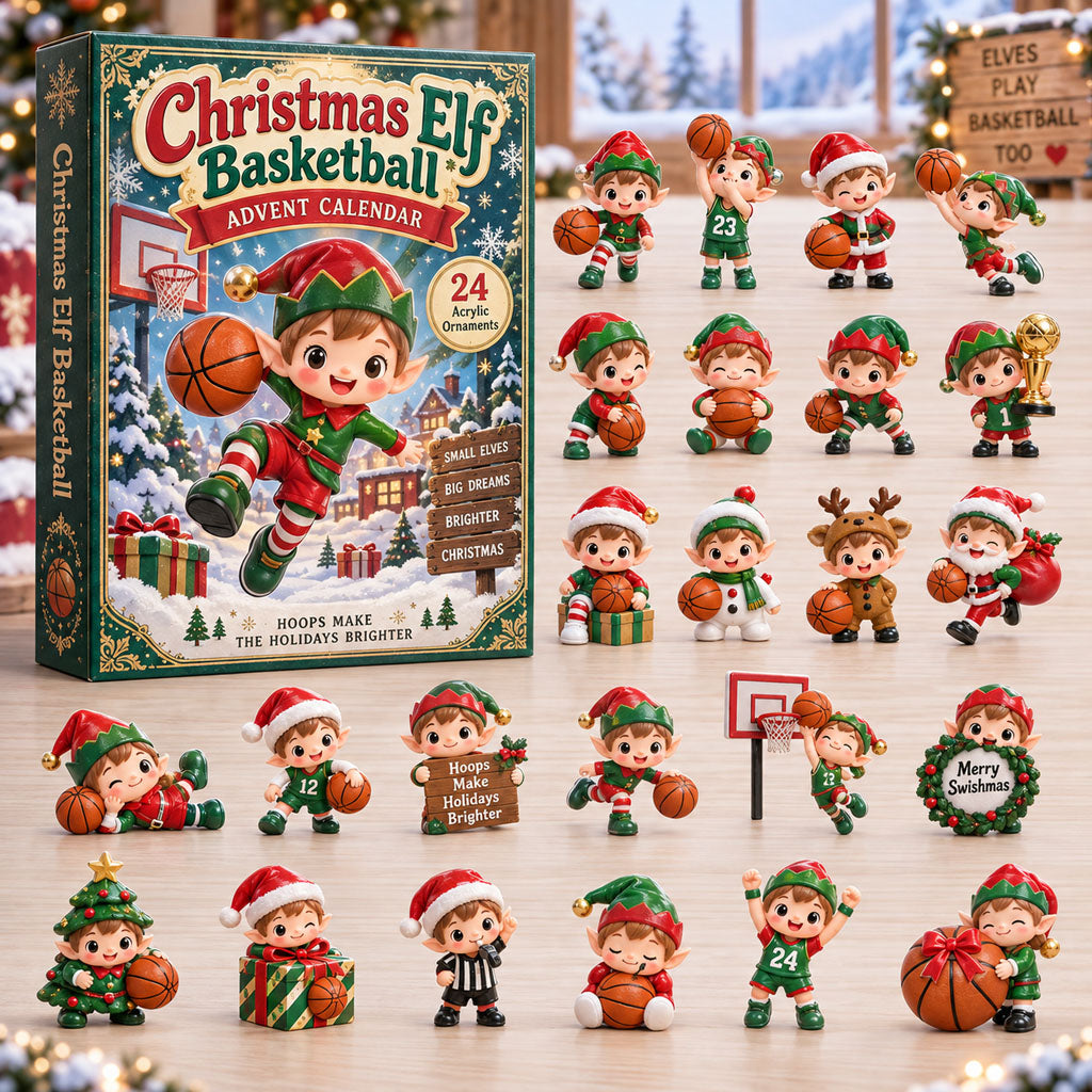 Elf Basketball advent calendar box with 24 acrylic Christmas charms