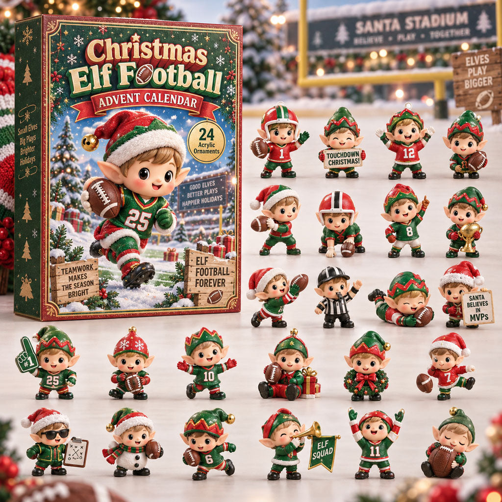 Elf Football advent calendar box with 24 acrylic Christmas charms