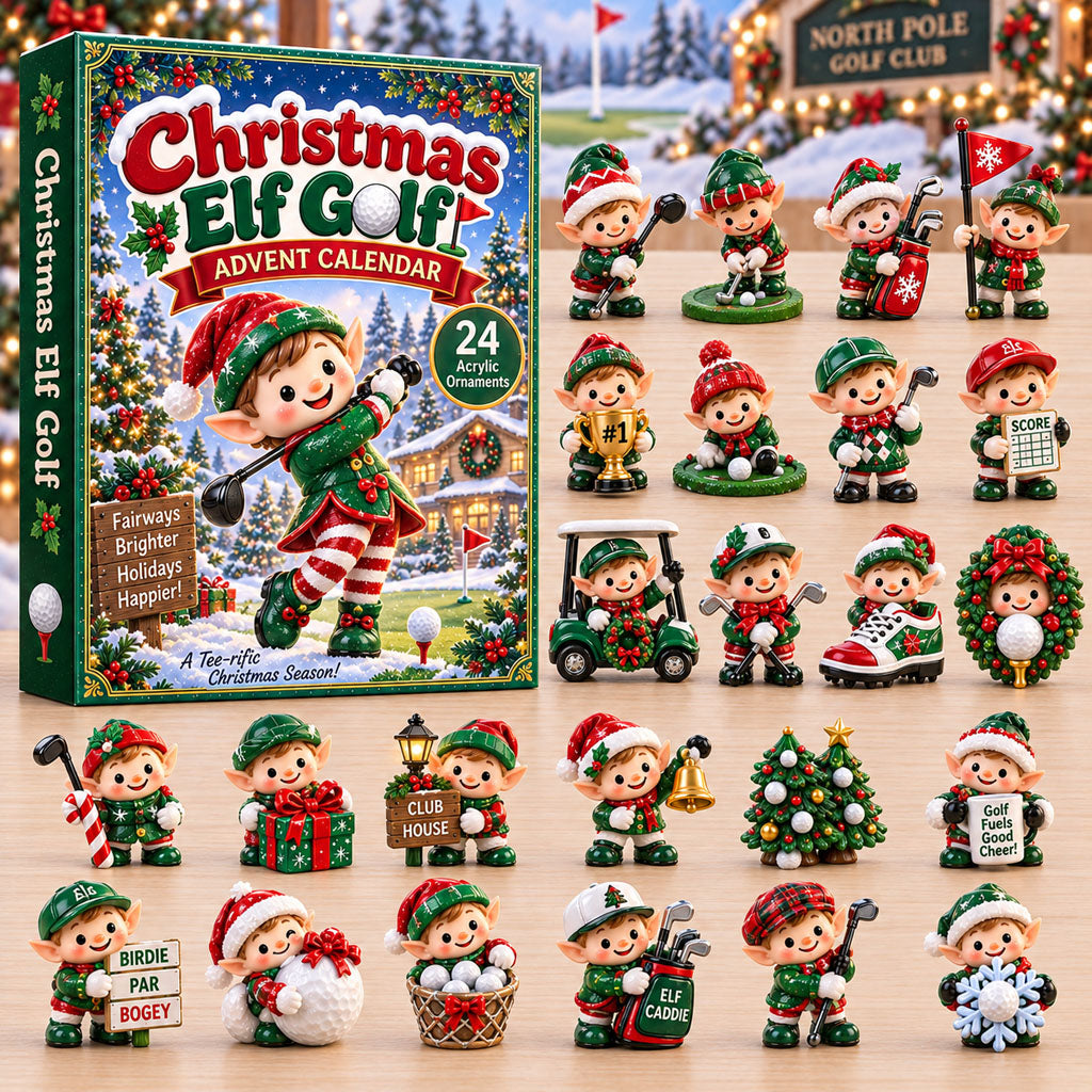Elf Golf advent calendar box with 24 acrylic Christmas charms