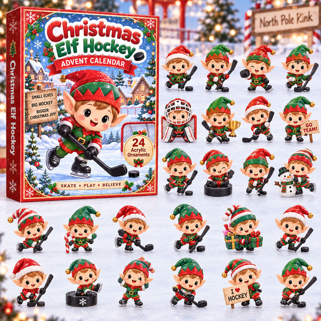 Elf Hockey advent calendar box with 24 acrylic Christmas charms