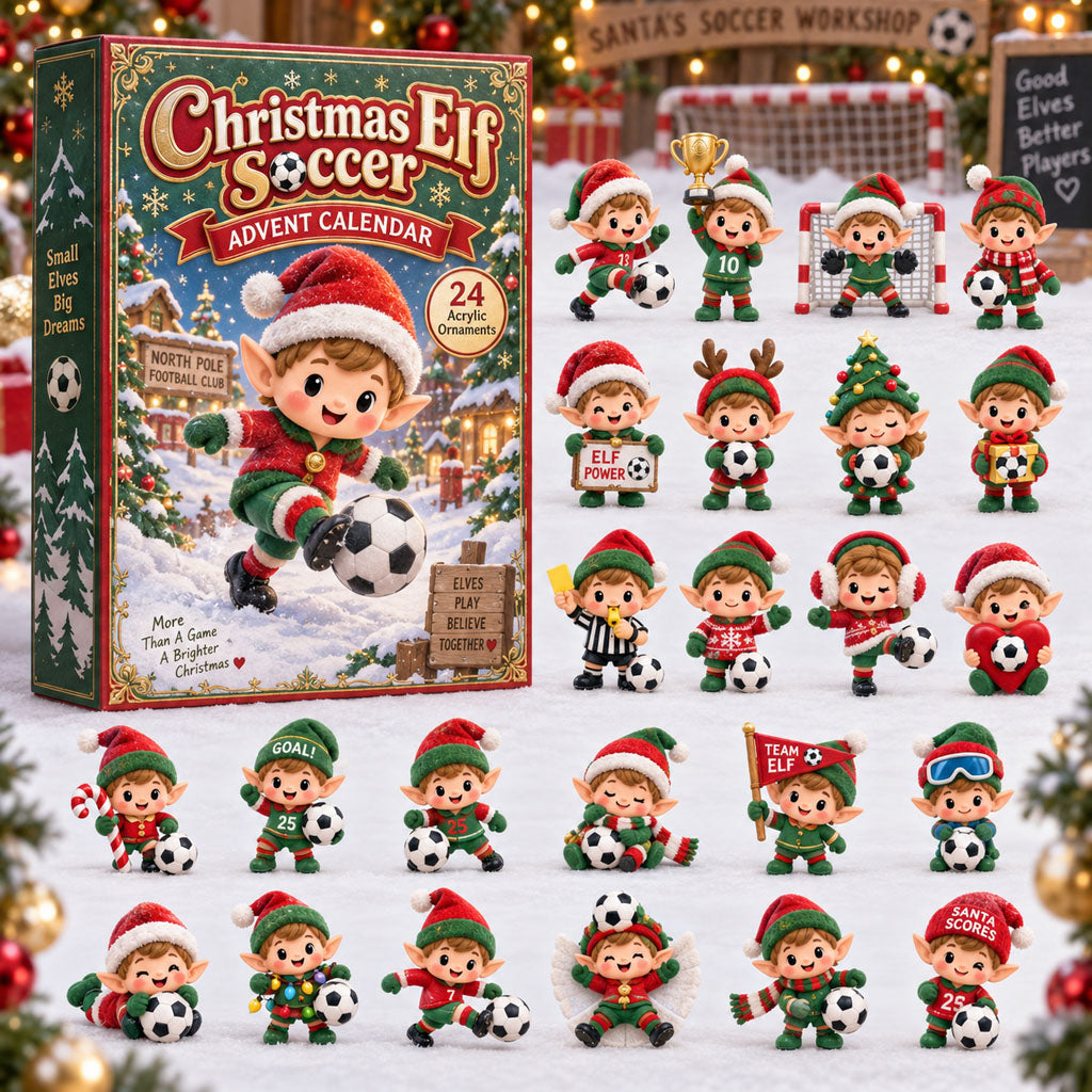 Elf Soccer advent calendar box with 24 acrylic Christmas charms