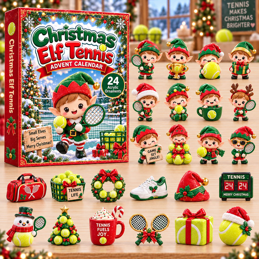 Elf Tennis advent calendar box with 24 acrylic Christmas charms