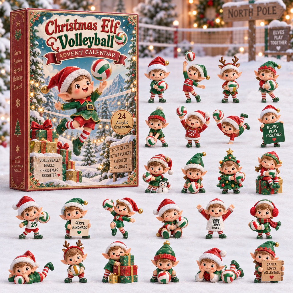 Elf Volleyball advent calendar box with 24 acrylic Christmas charms
