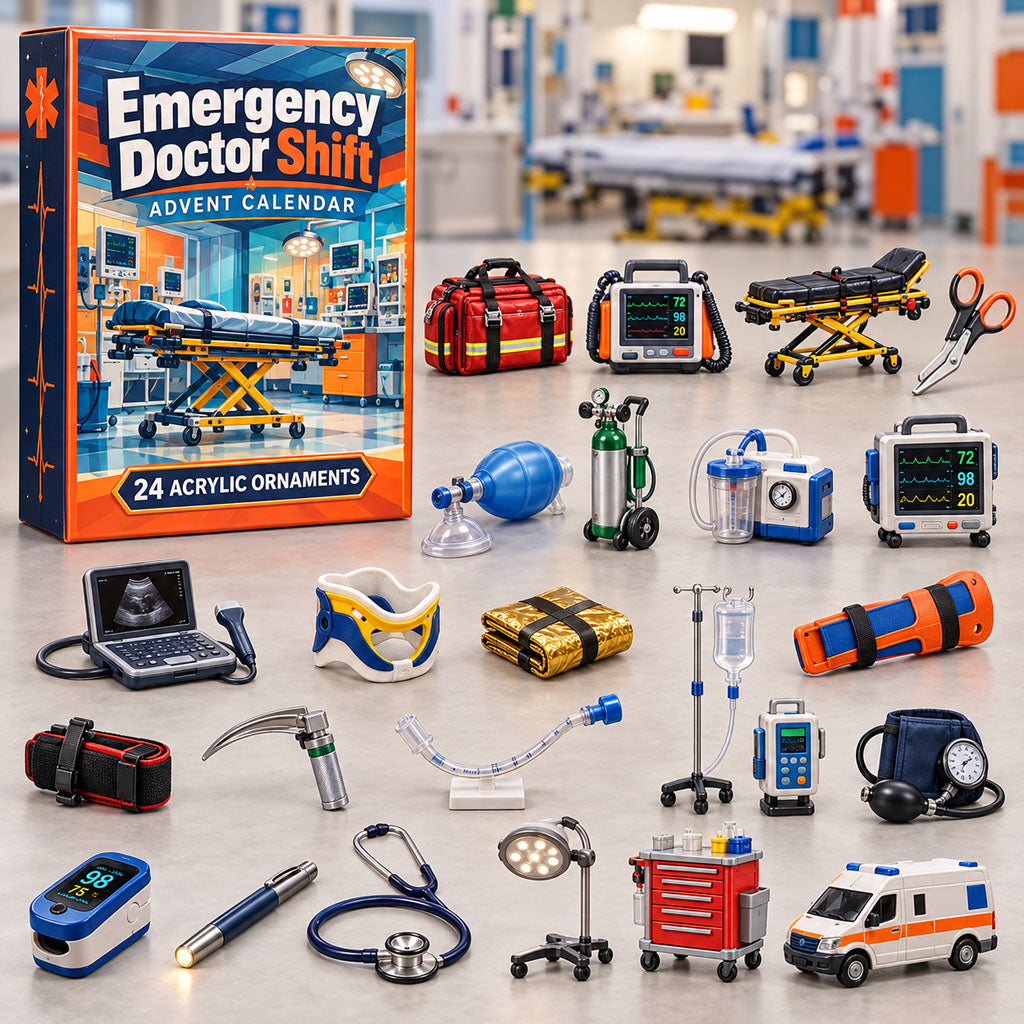 Emergency Doctor Shift advent calendar box with 24 acrylic Christmas charms
