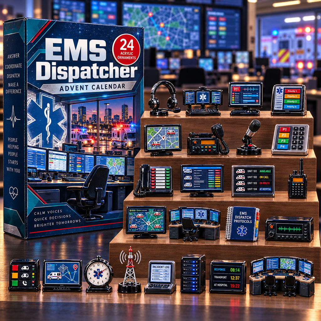 EMS Dispatcher advent calendar box with 24 acrylic Christmas charms