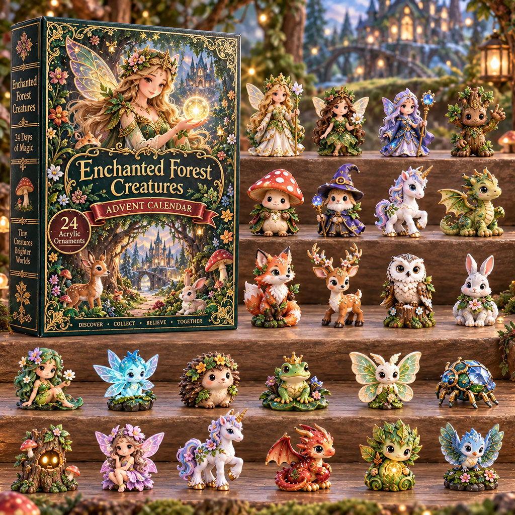 Enchanted Forest Creatures advent calendar box with 24 acrylic Christmas charms