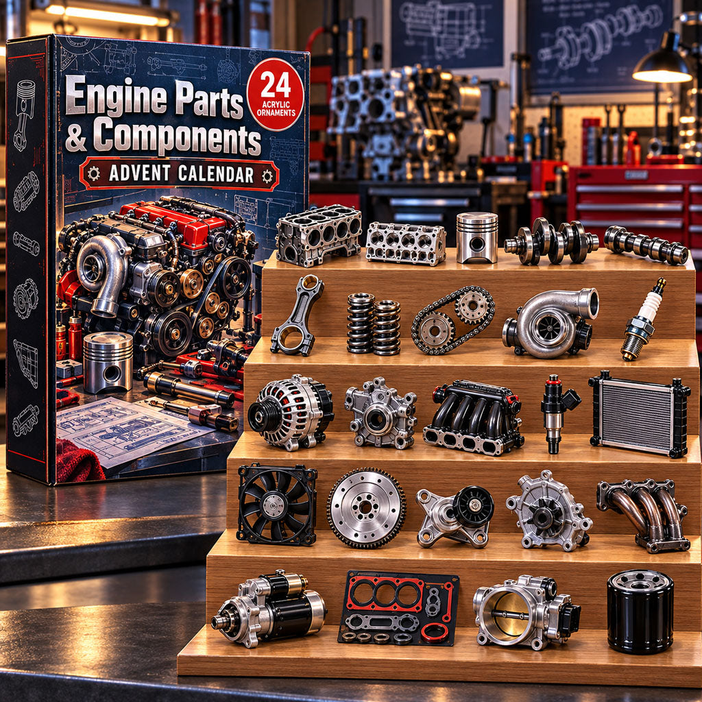 Engine Parts Components advent calendar box with 24 acrylic Christmas charms