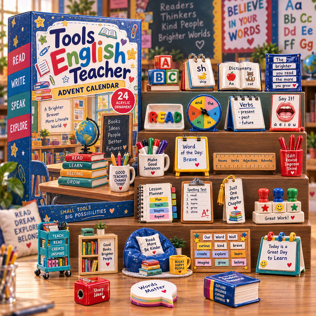 English Teacher Tools advent calendar box with 24 acrylic Christmas charms