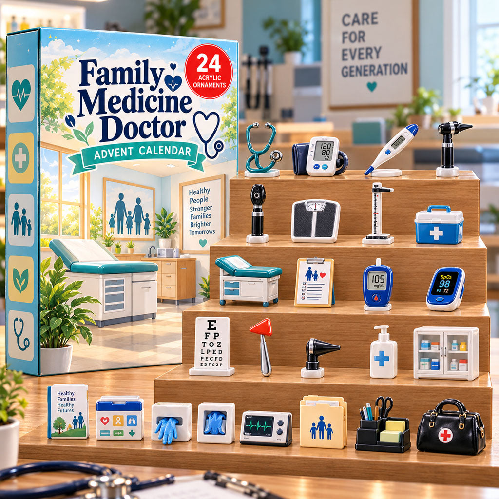 Family Medicine Doctor advent calendar box with 24 acrylic Christmas charms