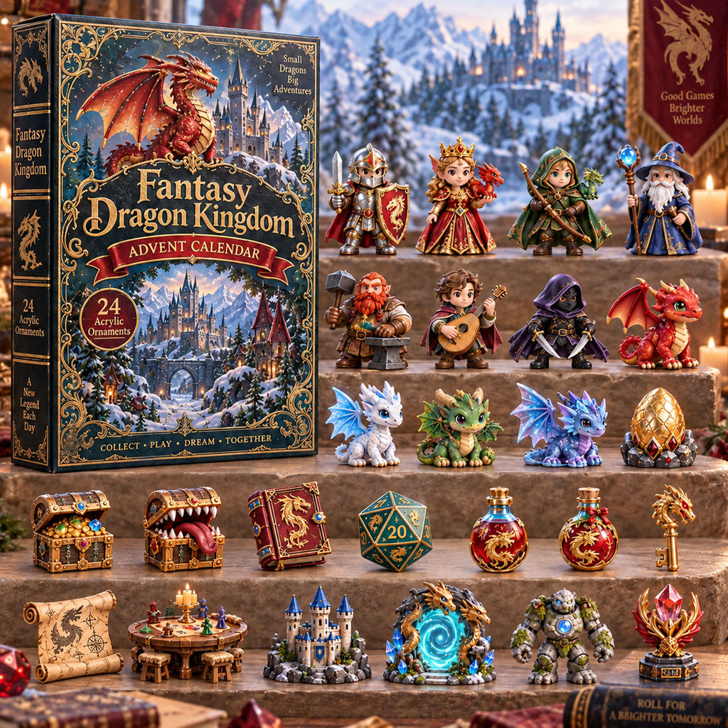 Fantasy Dragon Kingdom advent calendar box with 24 acrylic Christmas charms