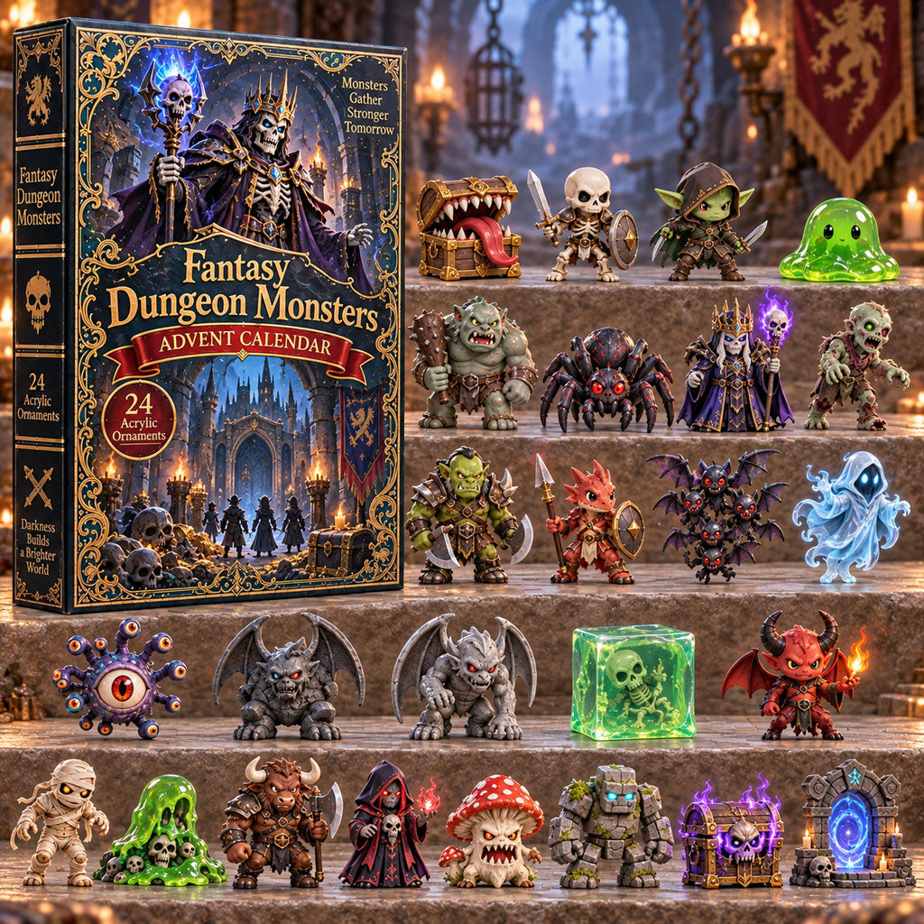 Fantasy Dungeon Monsters advent calendar box with 24 acrylic Christmas charms