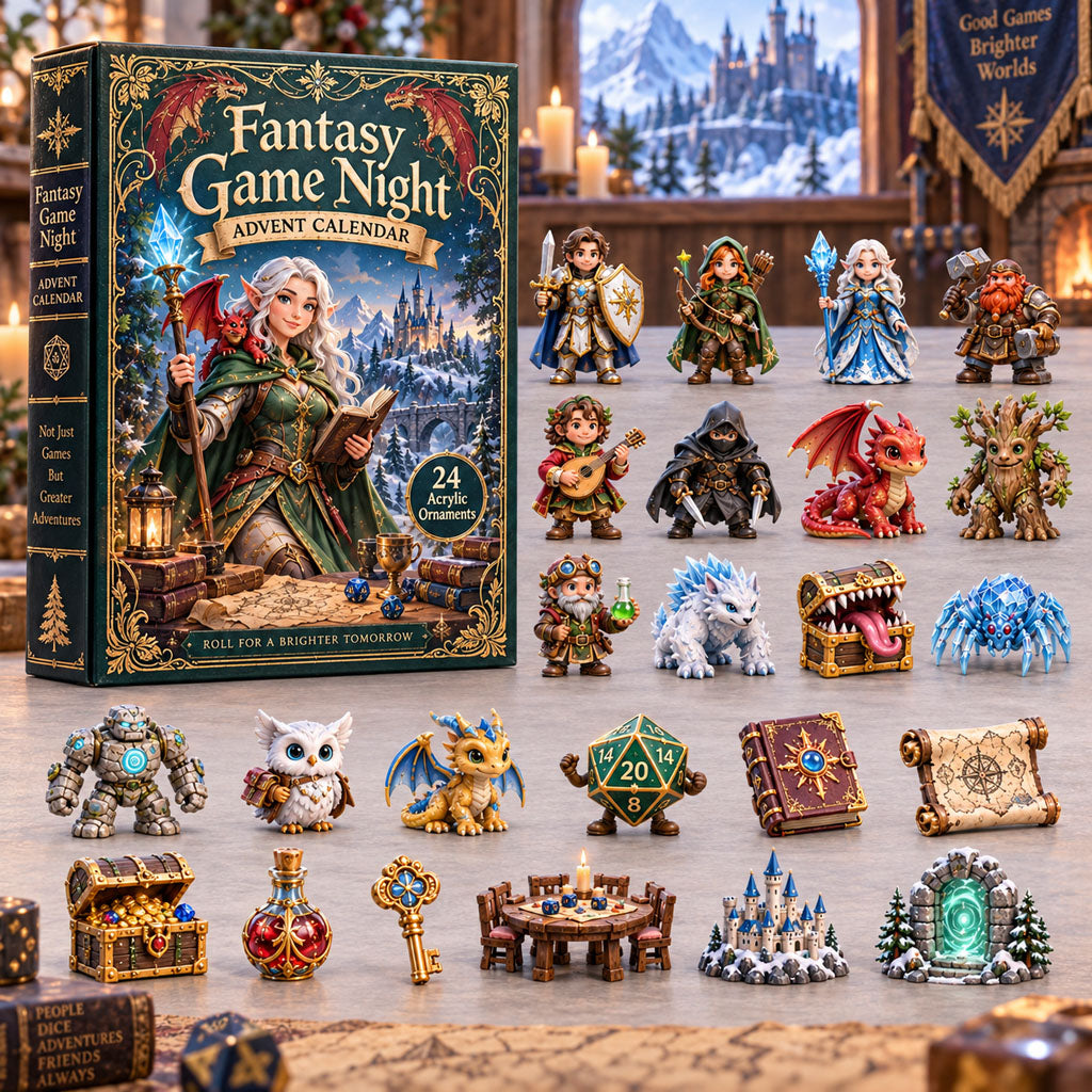Fantasy Game Night advent calendar box with 24 acrylic Christmas charms