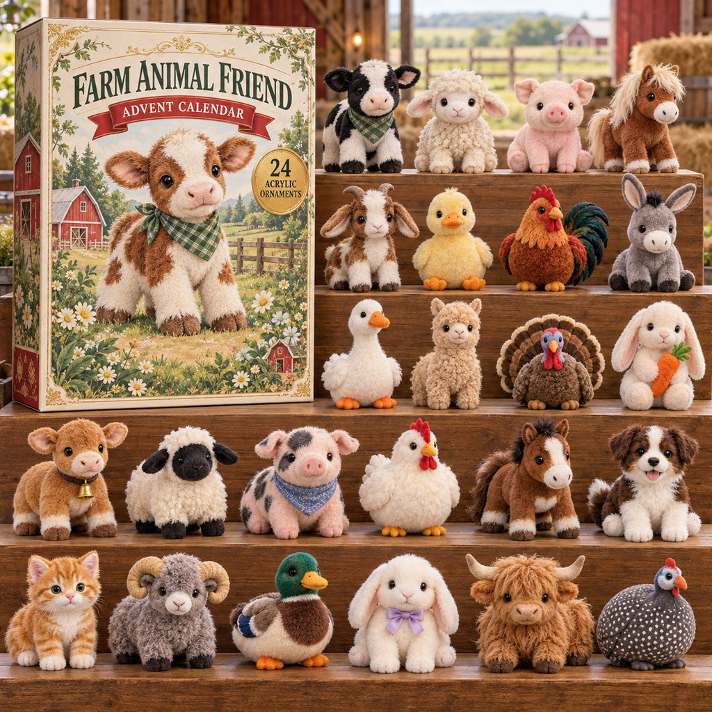 Farm Animal Friends advent calendar box with 24 acrylic Christmas charms