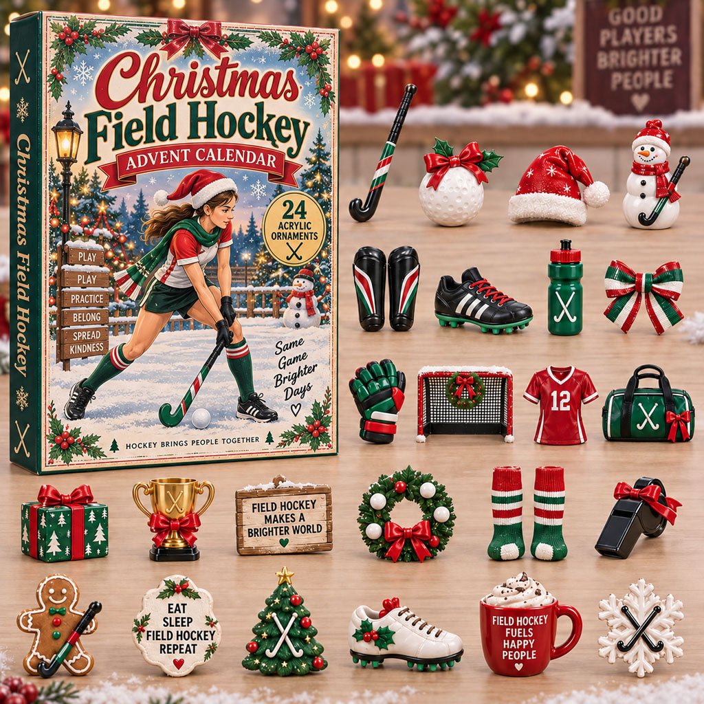 Field Hockey advent calendar box with 24 acrylic Christmas charms
