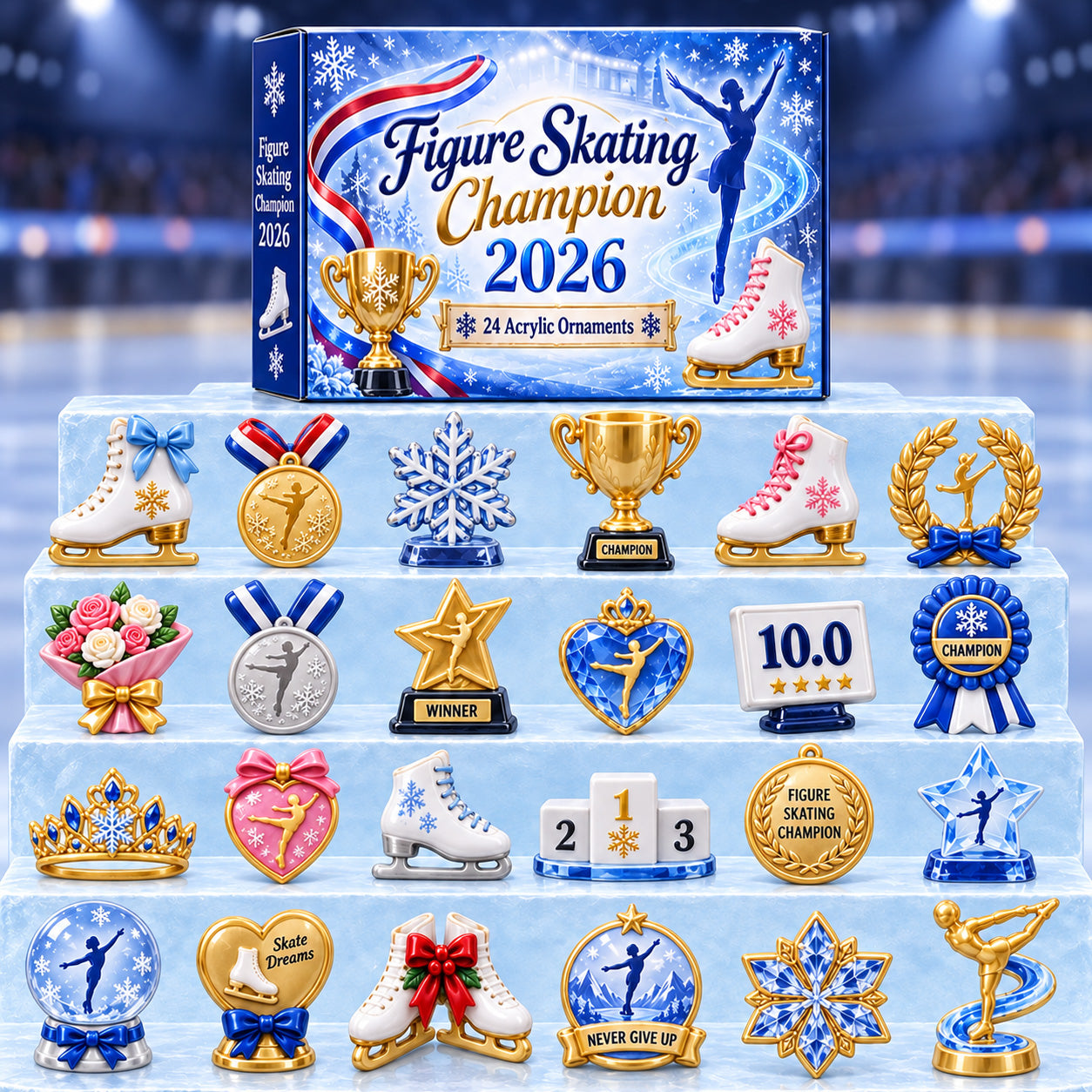 Figure Skating Champion advent calendar box with 24 acrylic Christmas charms