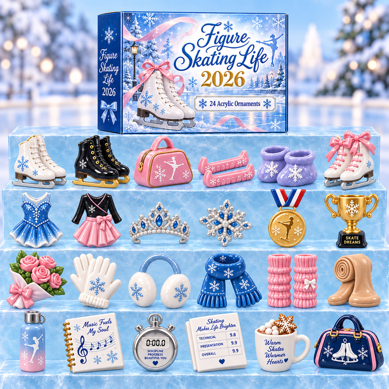Figure Skating Life advent calendar box with 24 acrylic Christmas charms