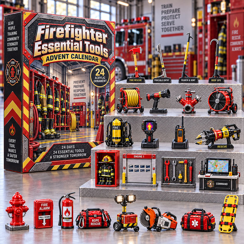 Firefighter Essential Tools advent calendar box with 24 acrylic Christmas charms