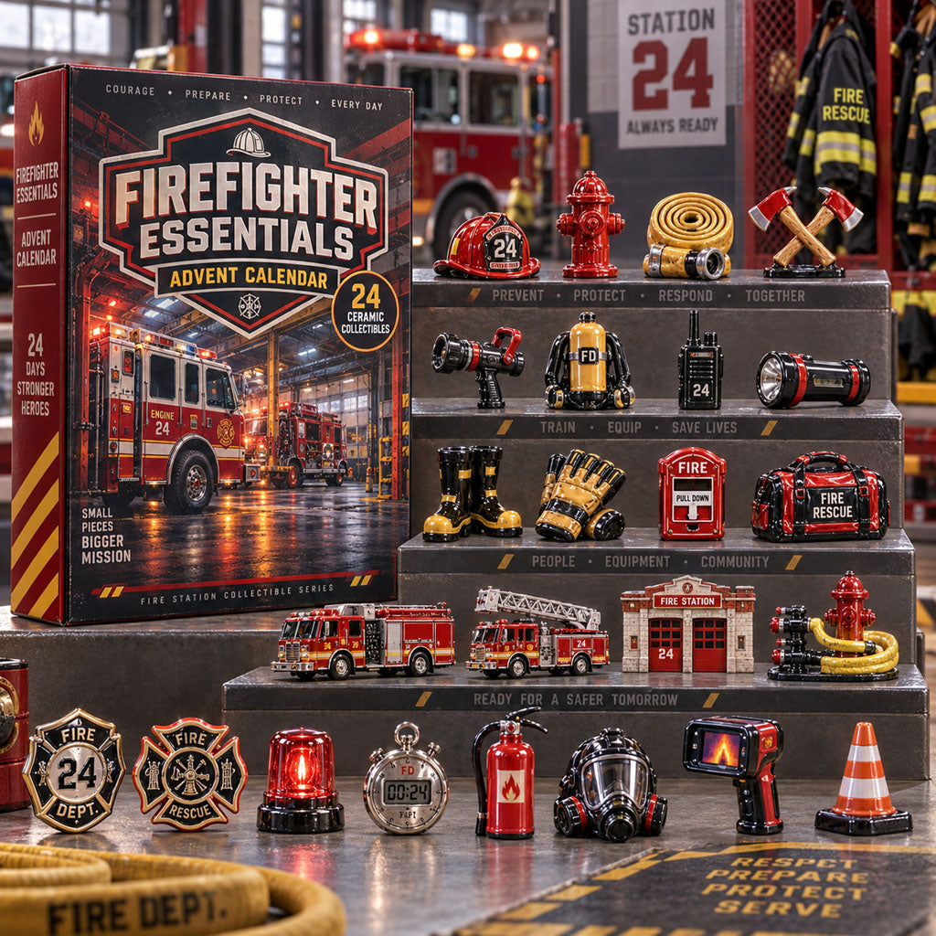 Firefighter Essentials advent calendar box with 24 acrylic Christmas charms