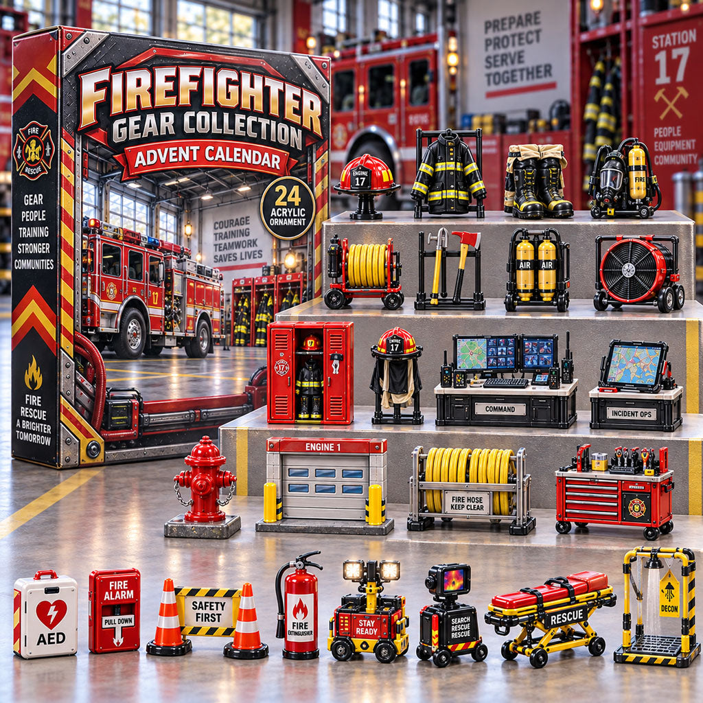 Firefighter Gear advent calendar box with 24 acrylic Christmas charms