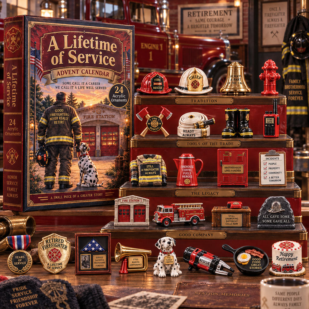 Firefighter Retirement advent calendar box with 24 acrylic Christmas charms