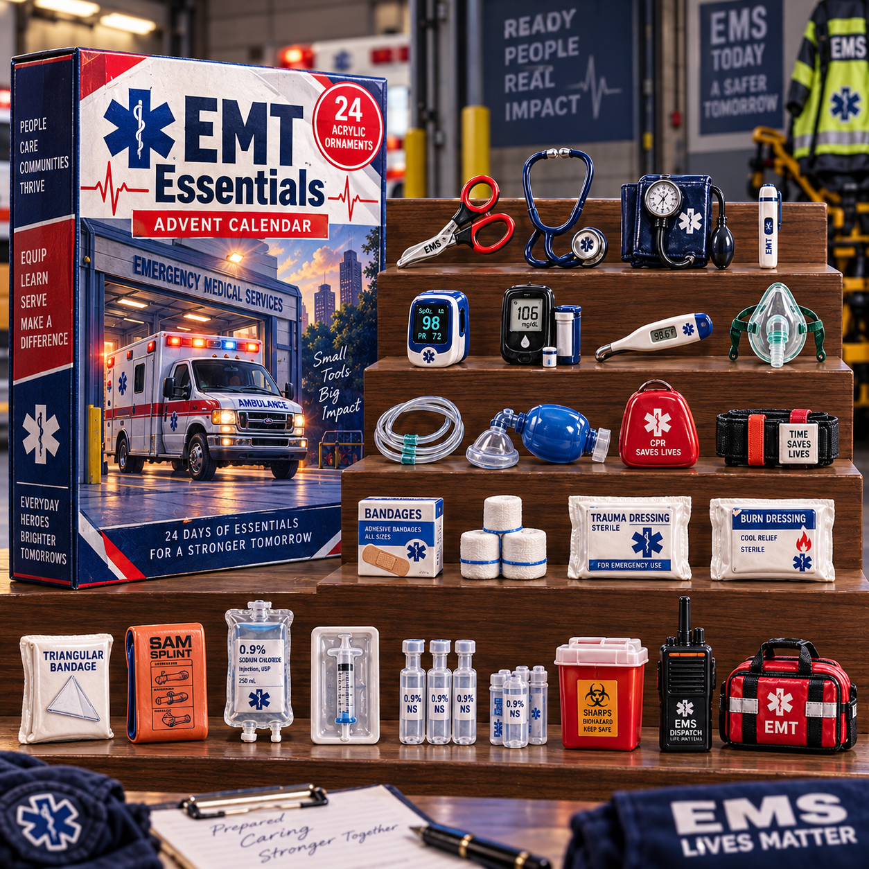 First Responder advent calendar box with 24 acrylic Christmas charms