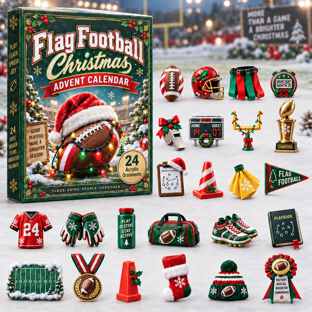 Flag Football advent calendar box with 24 acrylic Christmas charms