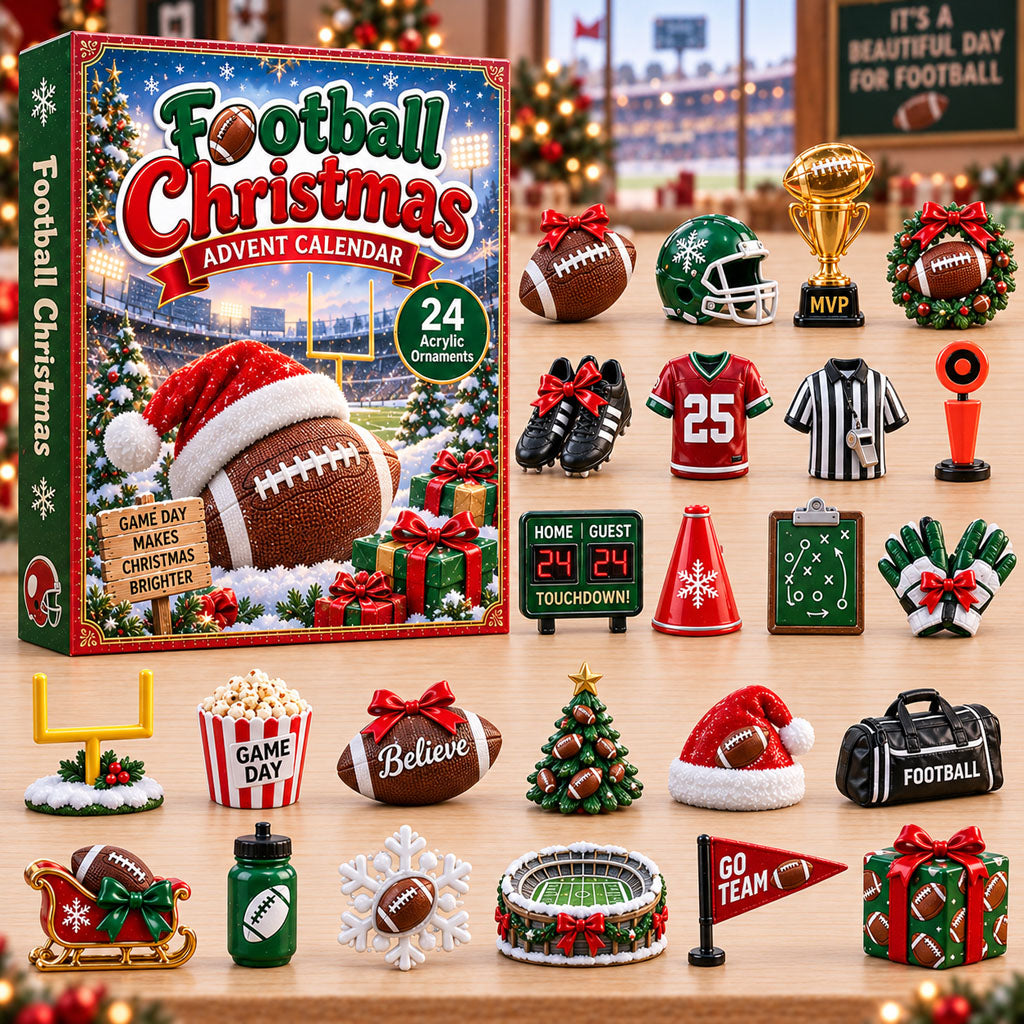 Football Christmas advent calendar box with 24 acrylic Christmas charms