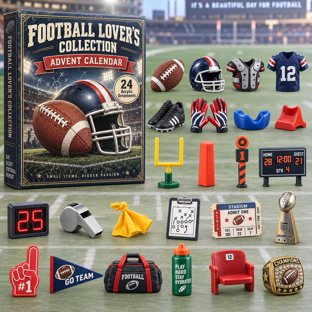 Football Collection advent calendar box with 24 acrylic Christmas charms
