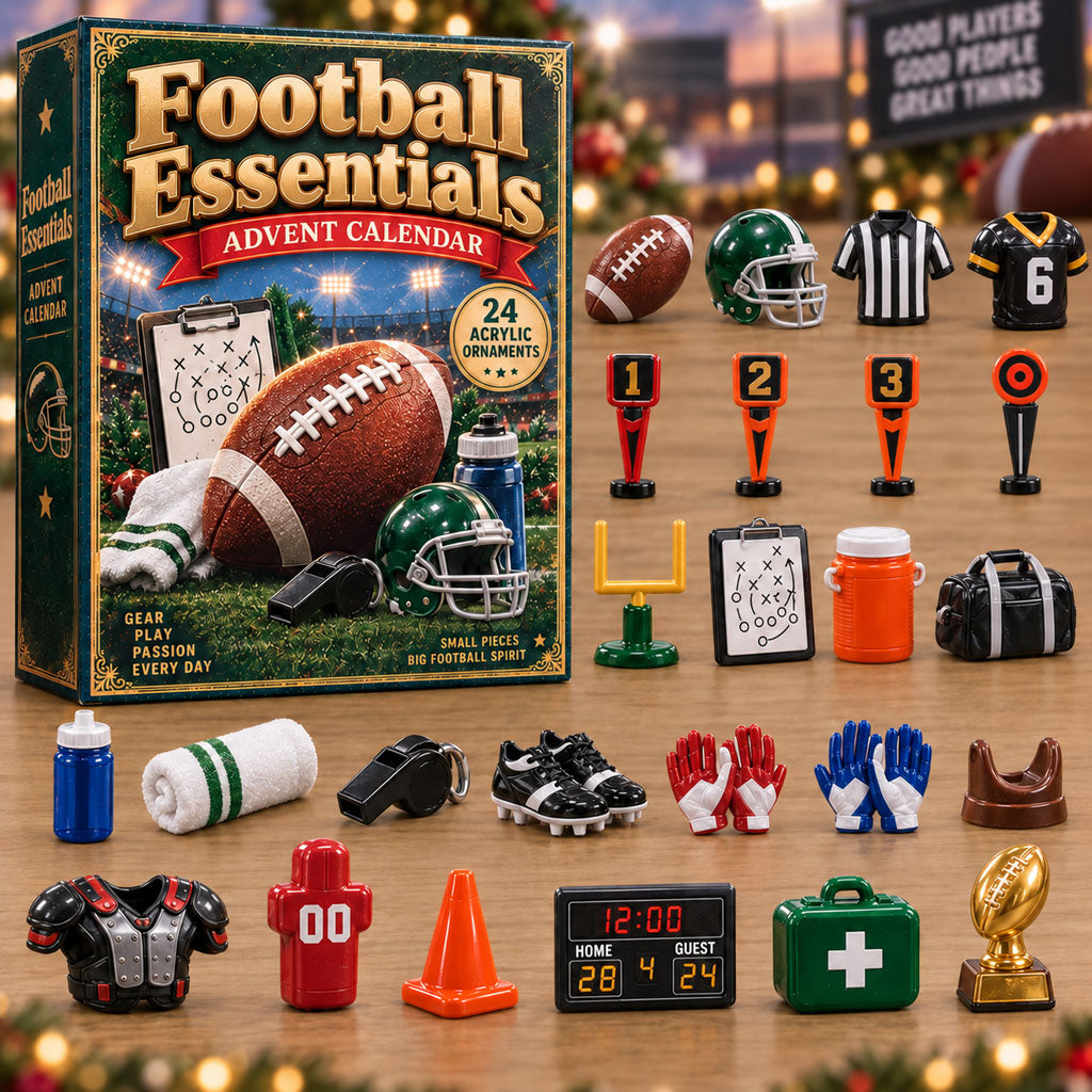 Football Essentials advent calendar box with 24 acrylic Christmas charms