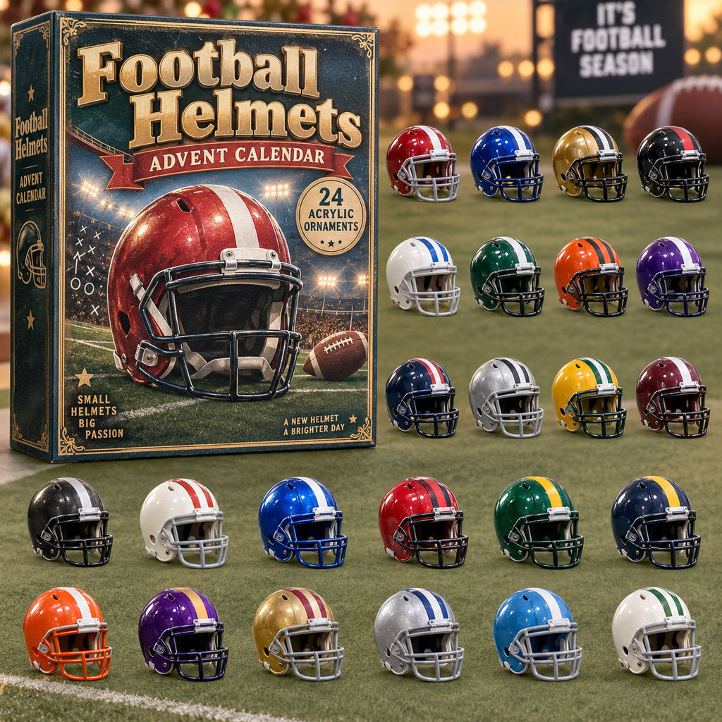 Football Helmets advent calendar box with 24 acrylic Christmas charms
