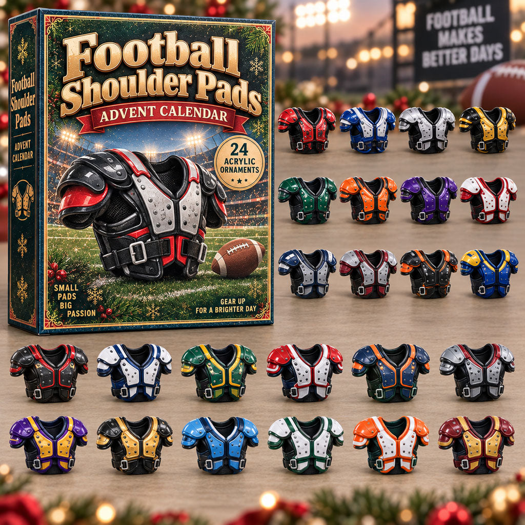 Football Shoulder Pads advent calendar box with 24 acrylic Christmas charms