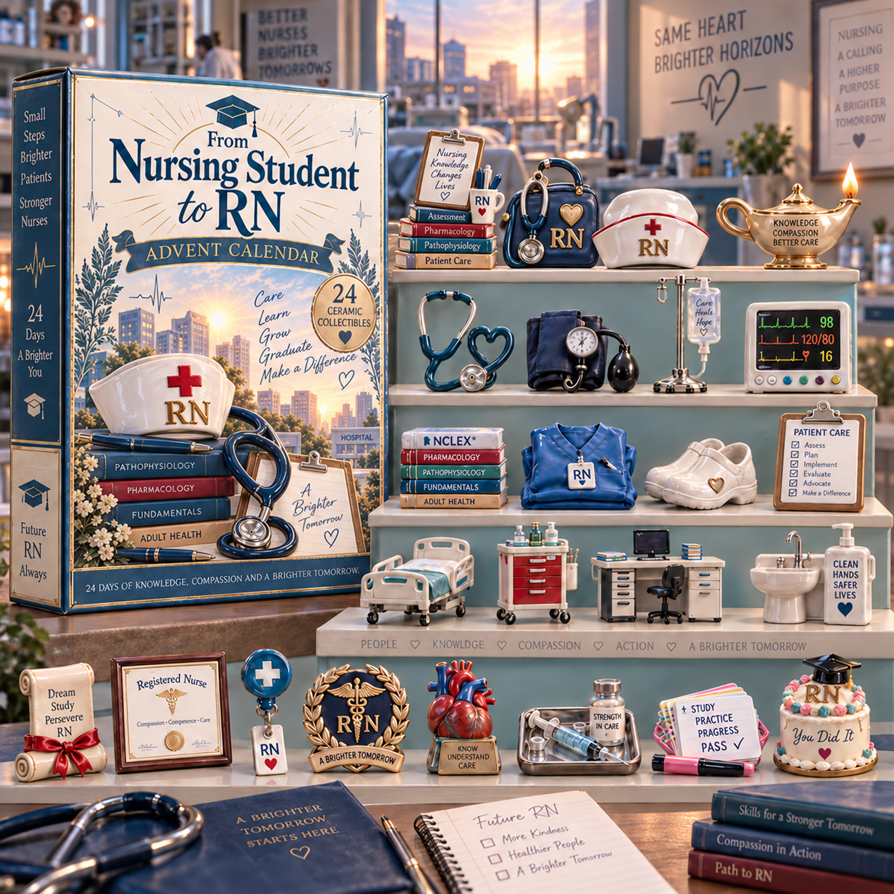From Nursing Student to RN advent calendar box with 24 acrylic Christmas charms