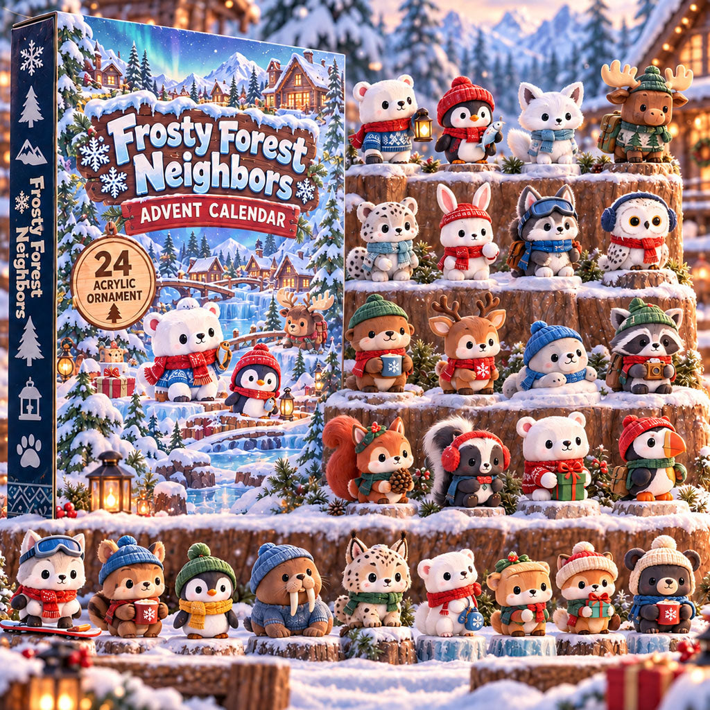 Frosty Forest Neighbors advent calendar box with 24 acrylic Christmas charms
