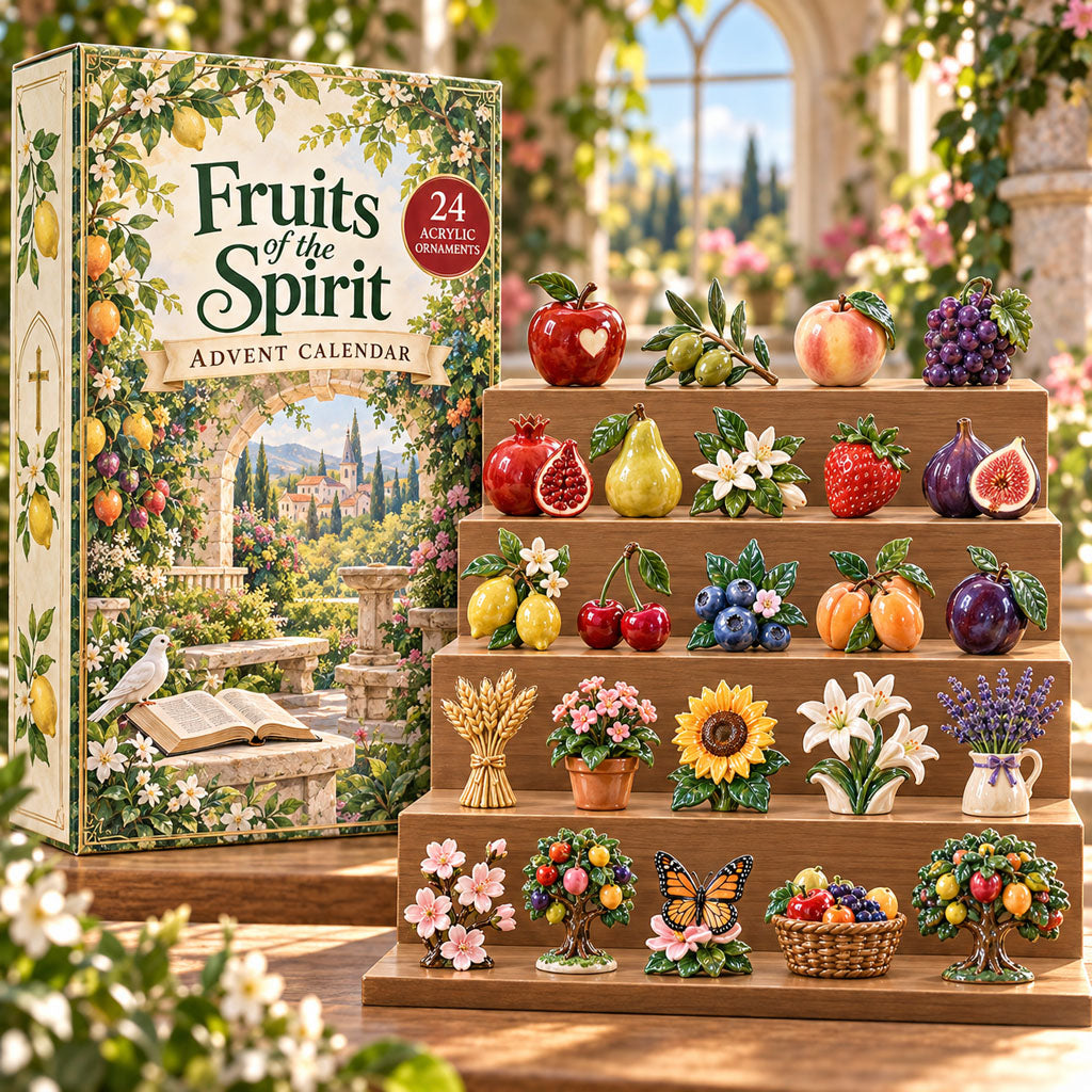 Fruits of Spirit advent calendar box with 24 acrylic Christmas charms