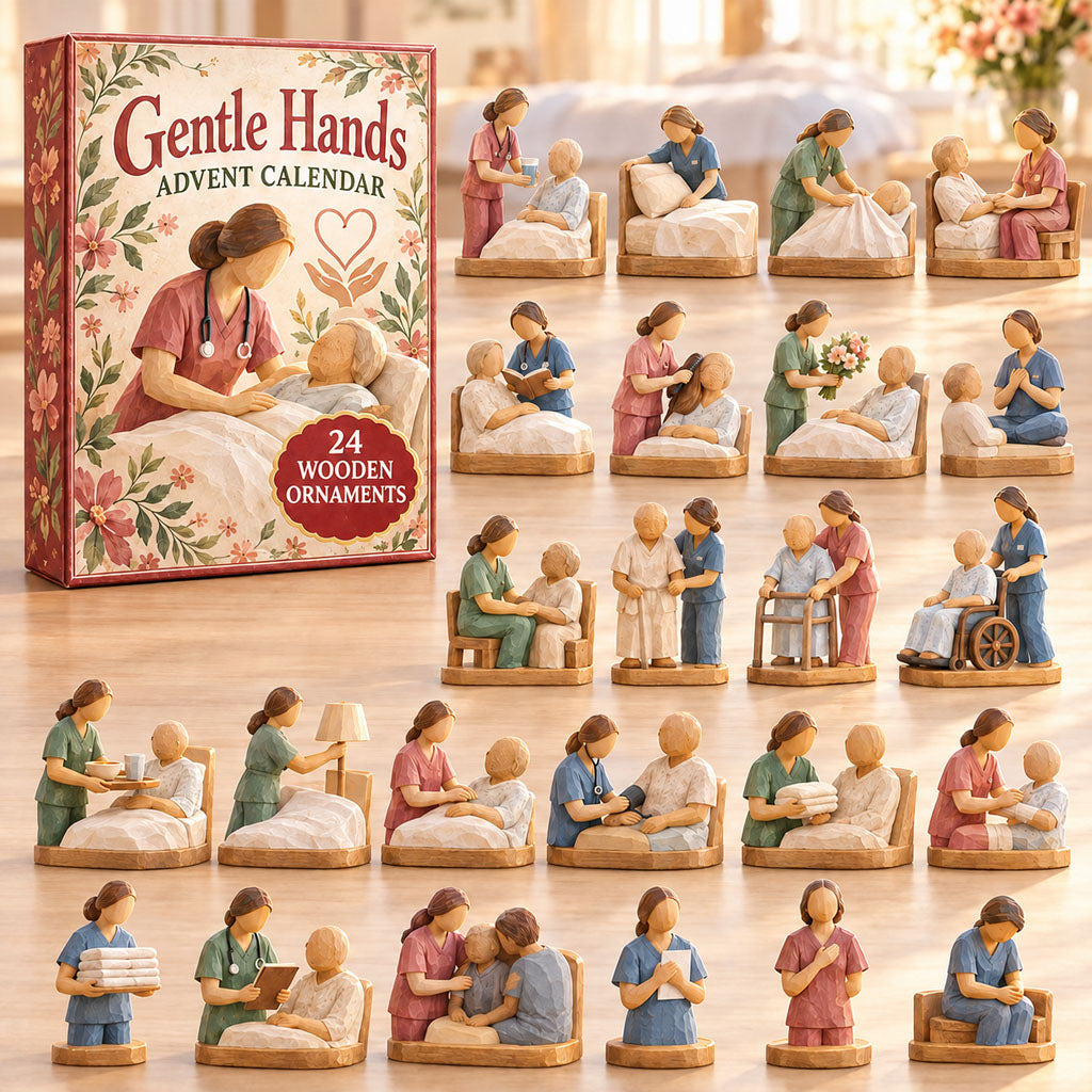 Gentle Hands Care advent calendar box with 24 wooden Christmas charms