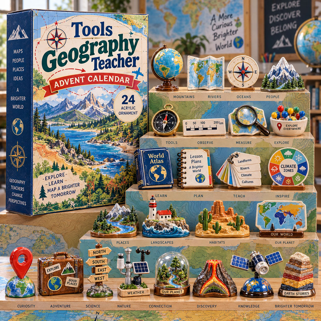 Geography Teacher Tools advent calendar box with 24 acrylic Christmas charms