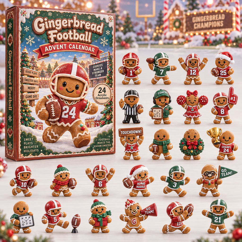 Gingerbread Football advent calendar box with 24 acrylic Christmas charms