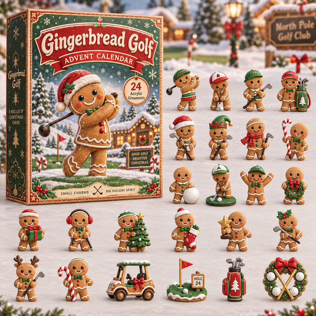 Gingerbread Golf advent calendar box with 24 acrylic Christmas charms